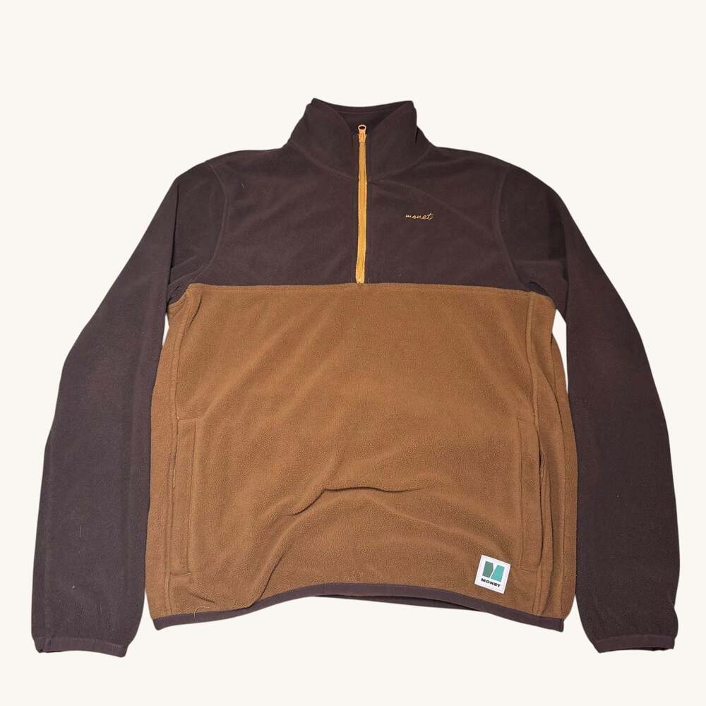 Monet Skateboards Linear Brown Tech Fleece Quarter Zip Pullover Small